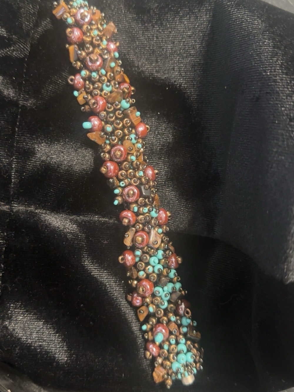 Magnetic Handcrafted Beaded Multicolor Bracelet - Turquoise & Copper Accent